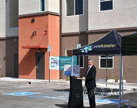 Housing New Mexico Exec. Director/CEO Isidoro Hernandez provided remarks at the Calle Cuarta (Photo courtesy Housing New Mexico)