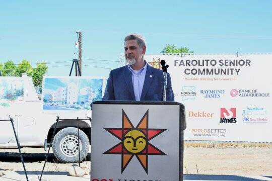 Isidoro Hernandez, Housing New Mexico Executive Director/CEO, speaking at the Farolito Senior Community groundbreaking event.