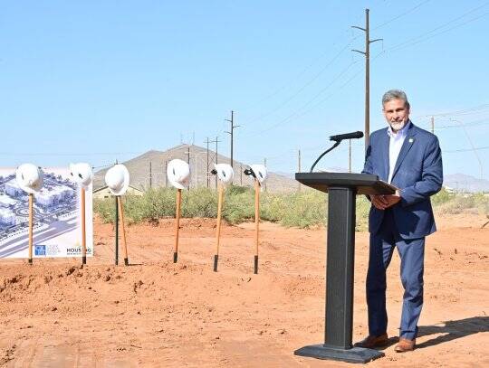 Housing New Mexico Executive Director/CEO Isidoro Hernandez spoke at the Peachtree Canyon Apartments groundbreaking ceremony.