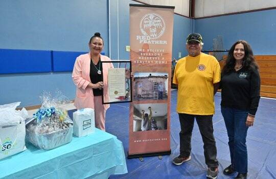 Upper Fruitland Chapter President Lisa Marie Byrd, Robert Allen, Housing New Mexico Chief Housing Officer Donna Maestas-De Vries