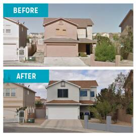 Esta foto de antes y después es un ejemplo de un proyecto anterior de restauración de una casa hecho posible por MFA.