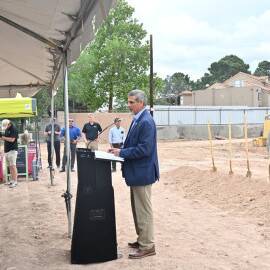 Housing New Mexico Executive Director/CEO Isidoro Hernandez provided remarks at the Somos Apartments groundbreaking ceremony.