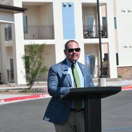 Housing New Mexico Director of Housing Development George Maestas provided remarks at the Pedrena Apartments ribbon-cutting
