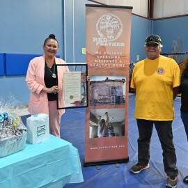 Upper Fruitland Chapter President Lisa Marie Byrd, Robert Allen, Housing New Mexico Chief Housing Officer Donna Maestas-De Vries